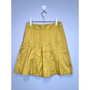 Banana Republic Yellow Linen Cotton Pleated A-Line Mini Skirt Size 6
